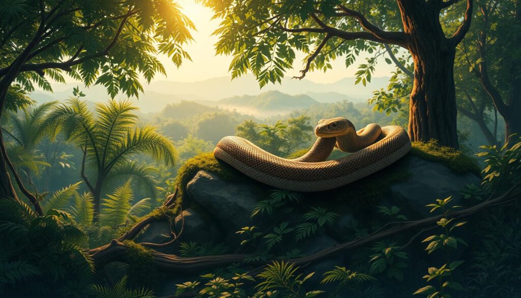 Ilustrasi ular di habitat alaminya
